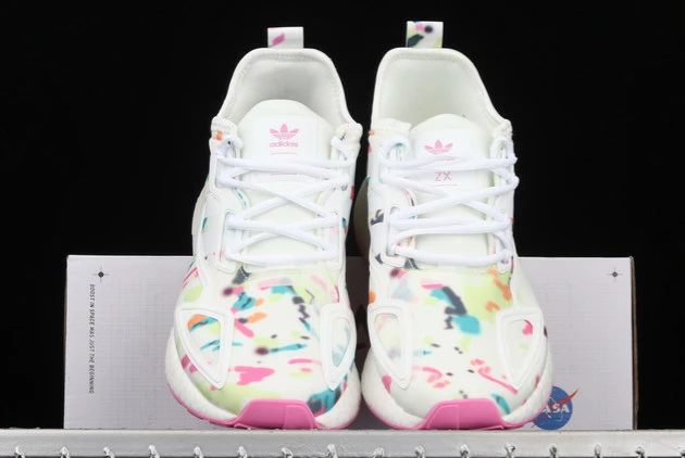 2021 Wmns Adidas ZX 2K Boost Watercolor Cloud White/Screaming Pink-Acid Mint GX5405 For Sale 5 2021 Wmns Adidas ZX 2K Boost Watercolor Cloud White/Screaming Pink-Acid Mint GX5405 For Sale - Image 3